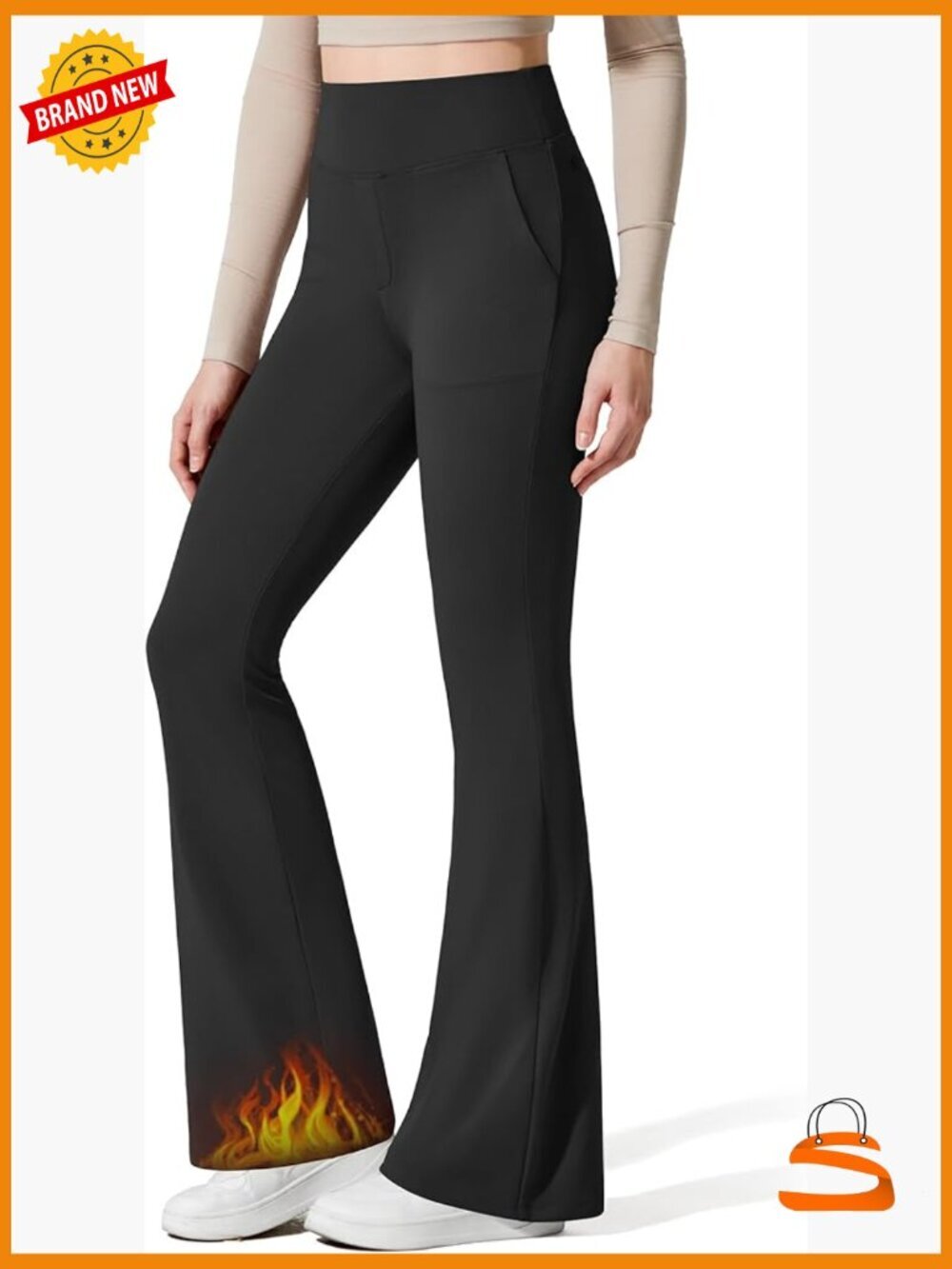 Fleece Lined High Waist Flare Yoga Pants with Pockets